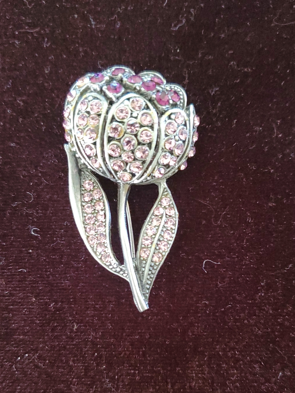 Silver-Tone Pink Crystal Tulip Brooch - Women Jewelry